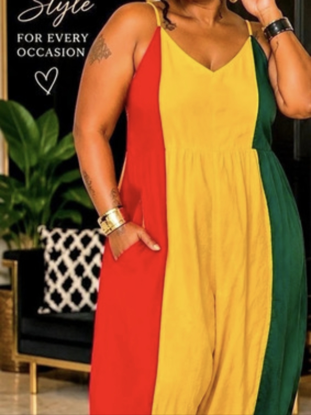 Color Block Jumpsuit in Yellow & Green XL